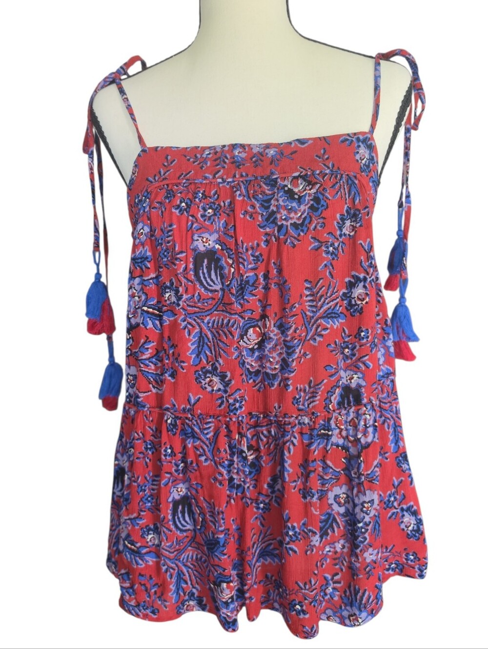 LOFT Floral Peplum Top With Tassels-Size Small